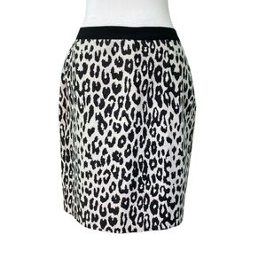 Ann Taylor Jacquard Leopard Print Skirt Wool Blend Cream/Black (Size 6)